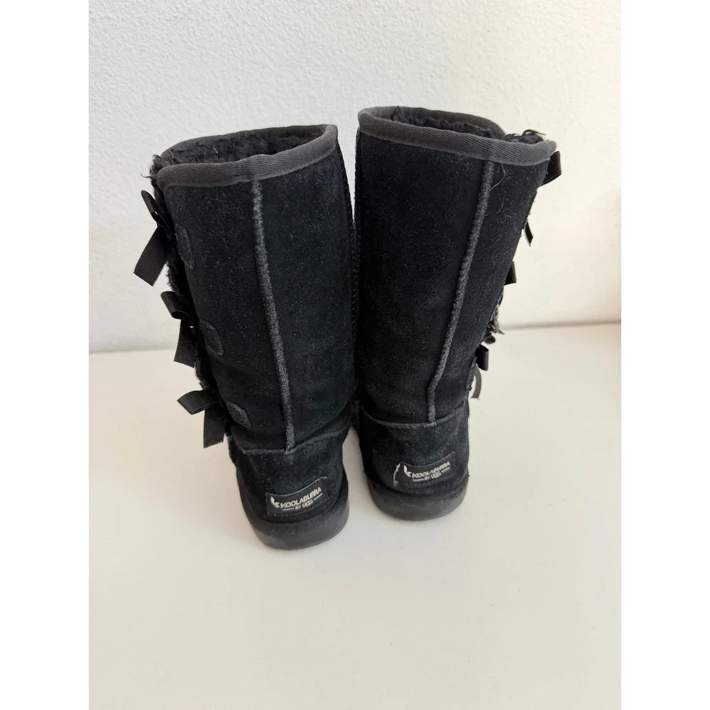Koolaburra by UGG Victoria Tall Black Suede Bow Boots Girls Size 1 1020171